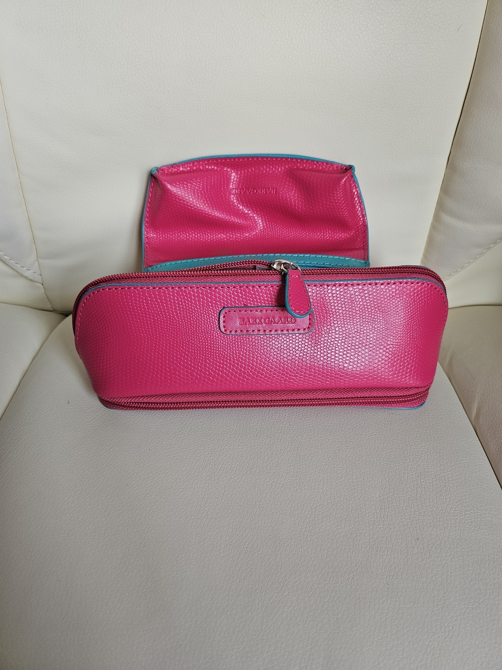 Bright Pink Leather Cosmetic Case with Pouch